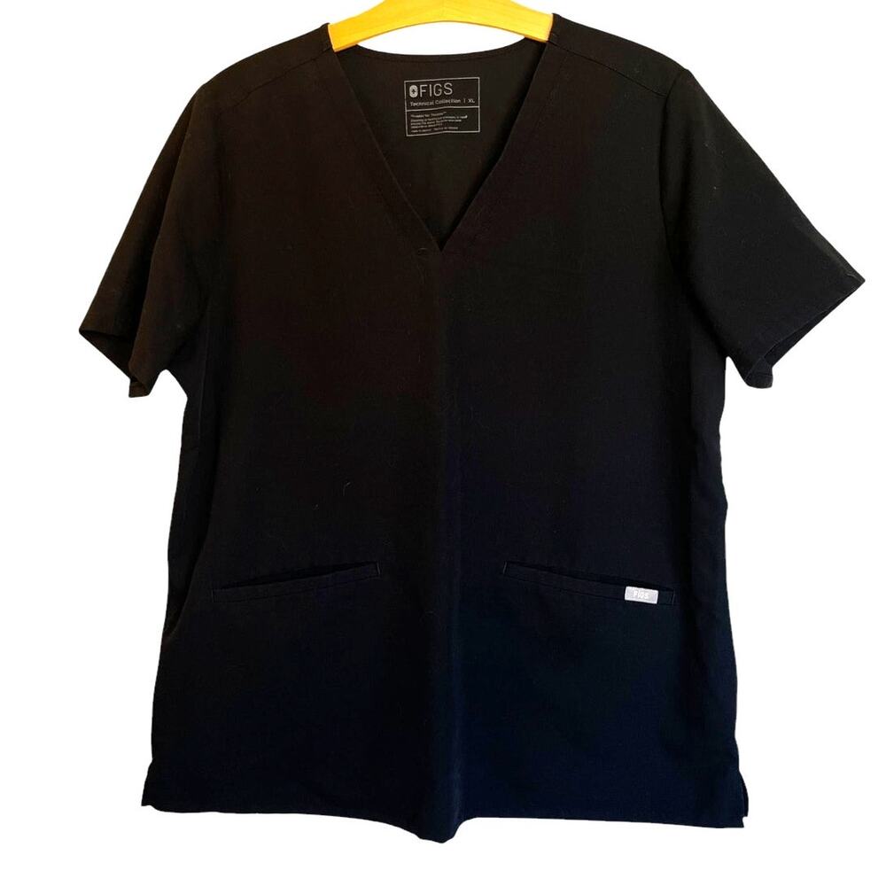 Figs Casma Three Pocket Scrub Top Black V-Neck Short Sleeve Women's Size XL